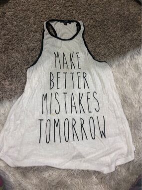 ISSI White Racerback Tank with Black Typographic Graphic